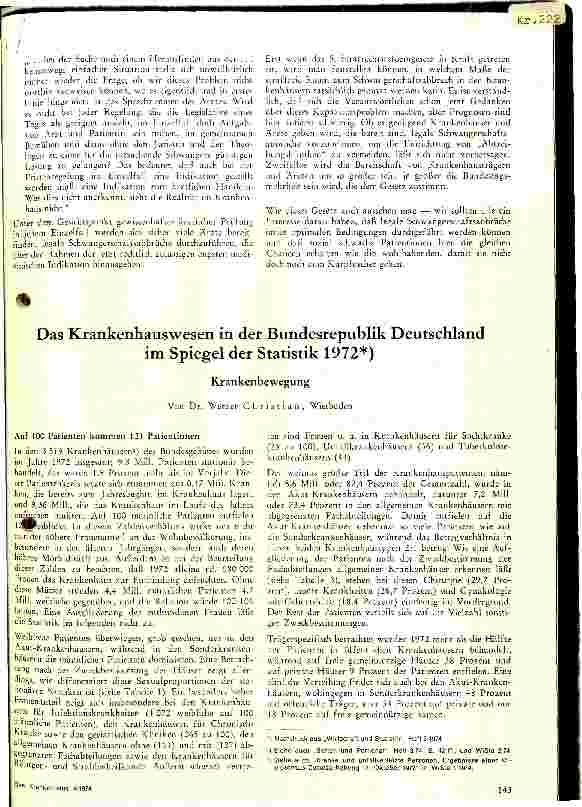 Vorschauseite 1: Das Krankenhauswesen in der BRD im Spiegel der Statistik 1972