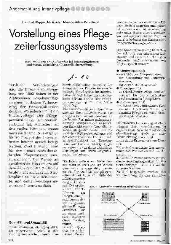 Vorschauseite 1: Vorstellung eines Pflegezeiterfassungssystems Zur Ermittlung des Aufwandes bei Intensivpatienten und daraus abgeleiteter Planstellenbelegung