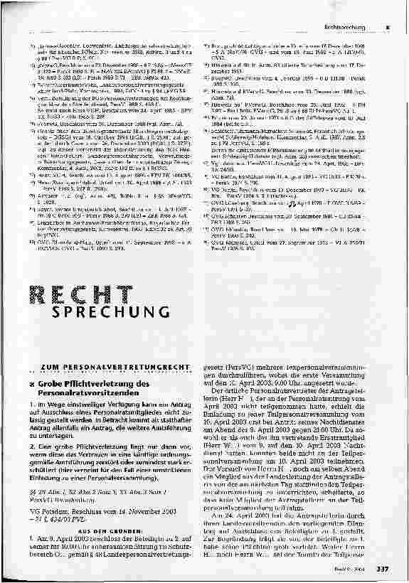 Vorschauseite 1: Grobe Pflichtverletzung des Personalratsvorsitzenden