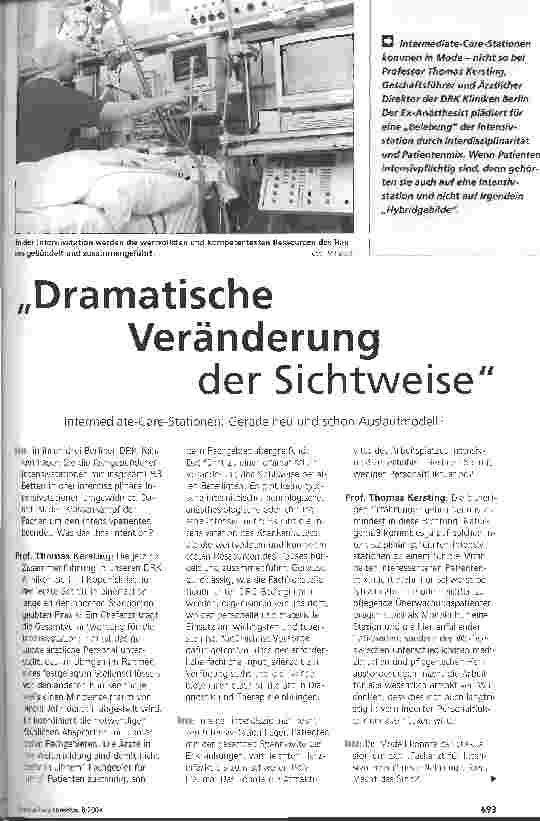 Vorschauseite 1: Dramatische Veränderung der SichtweiseIntermediate-Care-Stationen: Gerade neu und schon Auslaufmodell?