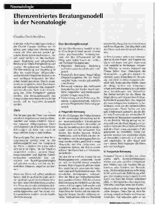Vorschauseite 1: Elternzentriertes Beratungsmodell in der Neonatologie
