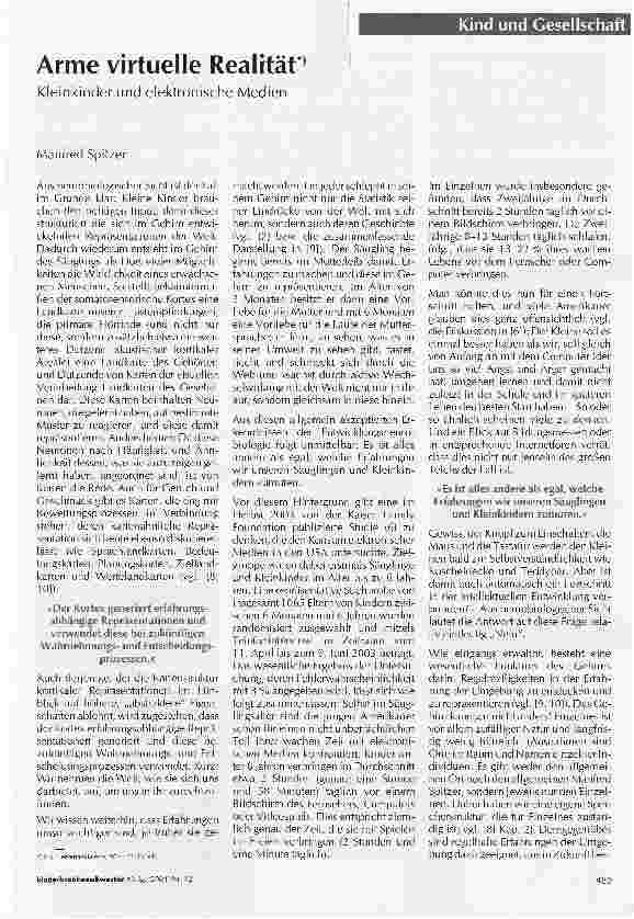Vorschauseite 1: Arme virtuelle RealitätKleinkinder und elektronische Medien