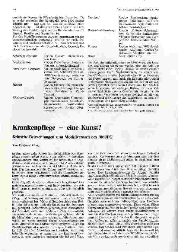 Vorschauseite 1: Krankenpflege - eine Kunst?