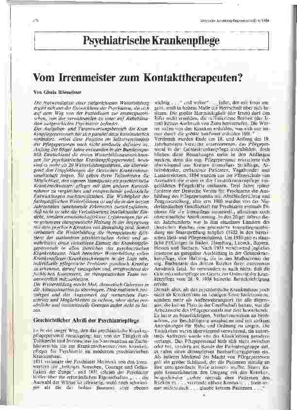 Vorschauseite 1: Vom Irrenmeister zum Kontakttherapeuten?