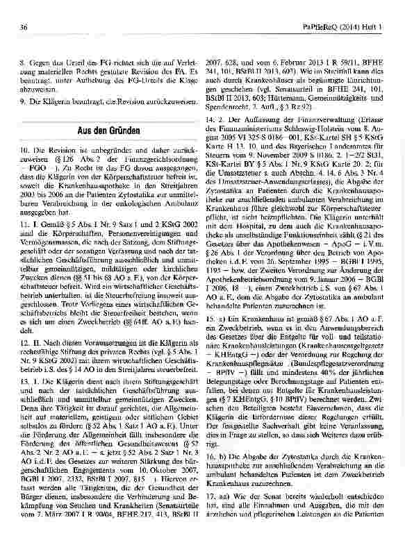 Vorschauseite 2: Körperschaftsteuerbefreiung für Abgabe von Zytostatika durchKrankenhausapotheke