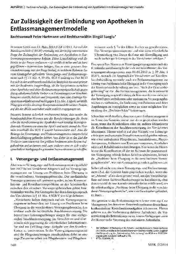 Vorschauseite 1: Zur Zulässigkeit der Einbindung von Apotheken in Entlassmanagementmodelle