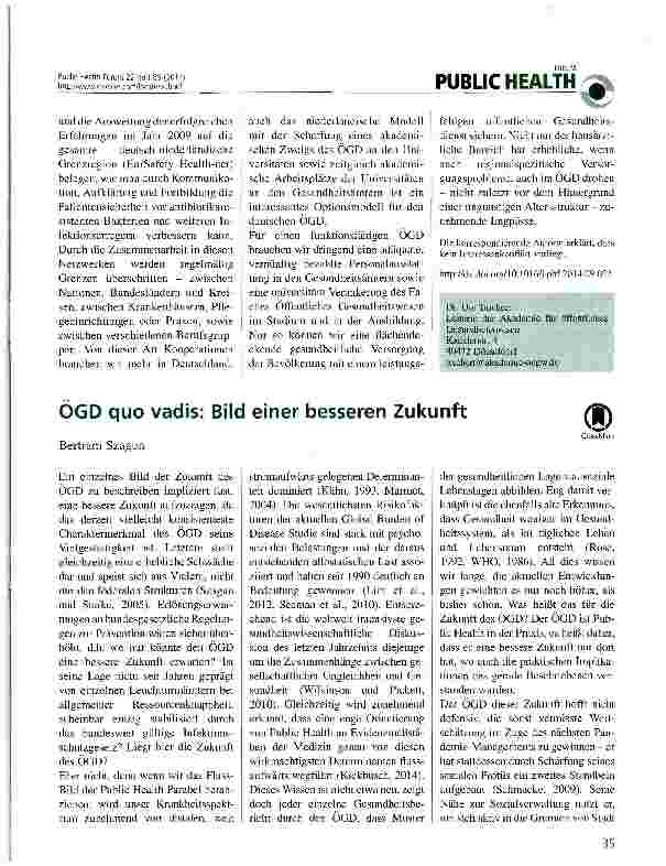 Vorschauseite 1: ÖGD quo vadis: Bild einer besseren Zukunft
