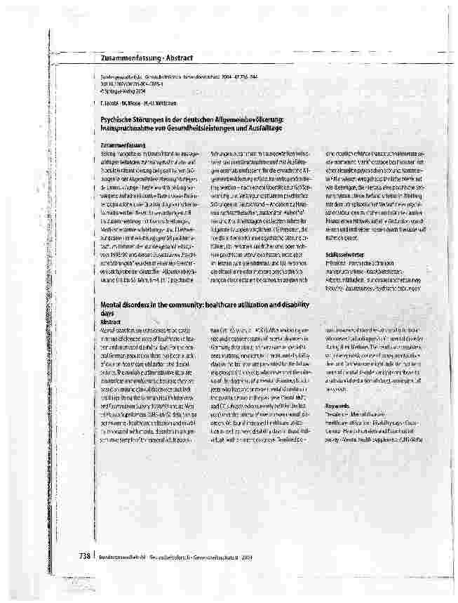 Vorschauseite 3: Psychische Störungen in der deutschen Allgemeinbevölkerung: Inanspruchnahme von Gesundheitsleistungen und Ausfalltage