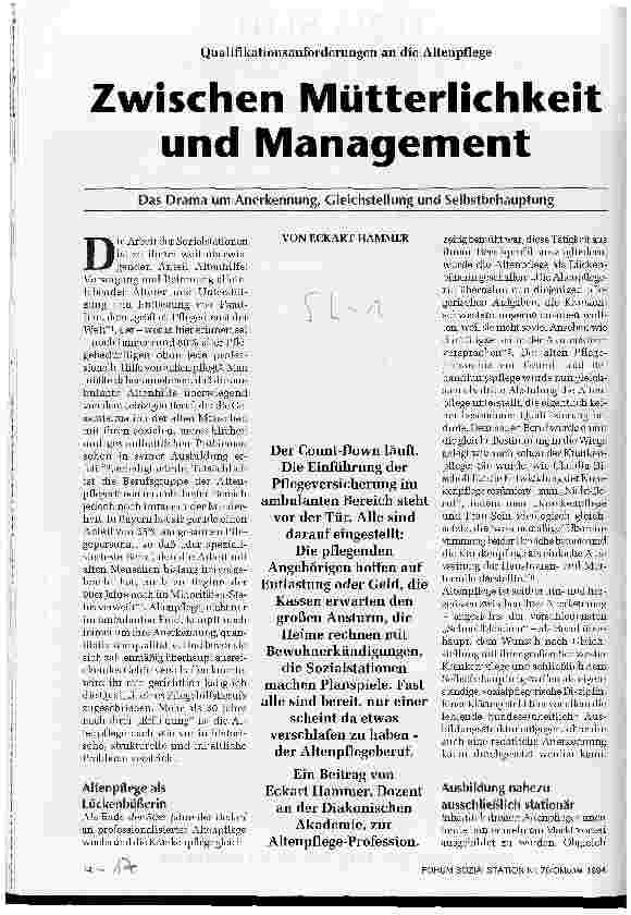 Vorschauseite 1: Zwischen Mütterlichkeit und Management Qualifikationsanforderungen an die Altenpflege