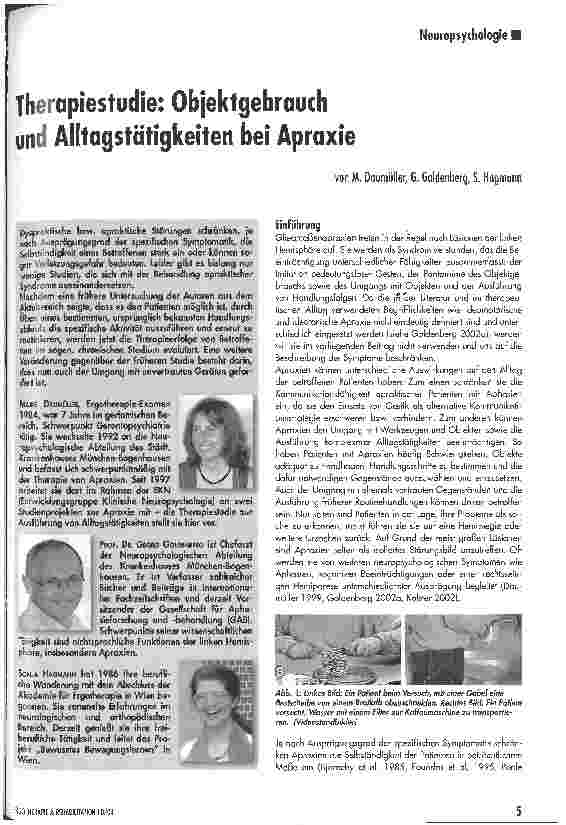 Vorschauseite 1: Therapiestudie: Objektgebrauch und Alltagstätigkeiten bei Apraxie