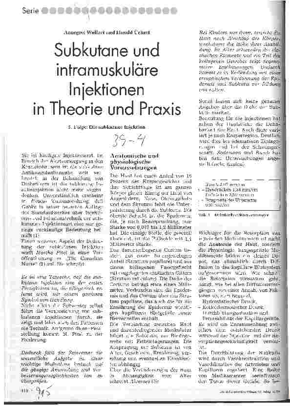 Vorschauseite 1: Subkutane und intramuskuläre Injektionen in Theorie und Praxis 5. Folge: Die subkutane Injektion