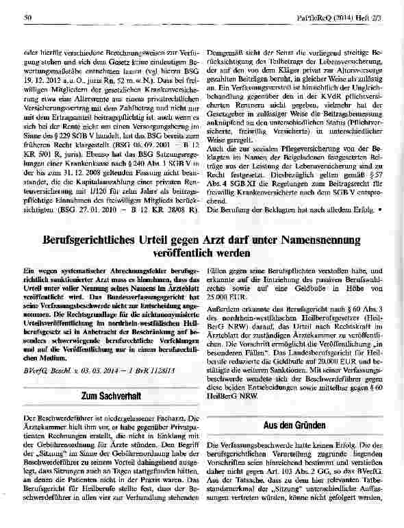 Vorschauseite 1: Berufsgerichtliches Urteil gegen Arzt darf unter Namensnennung veröffentlich werden