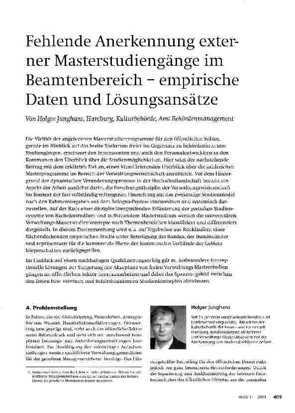 Vorschauseite 1: Fehlende Anerkennung exter-ner Masterstudiengänge im Beamtenbereich - empirische Daten und Lösungsansätze