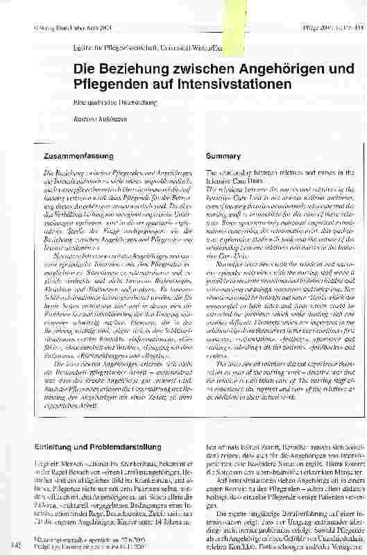 Vorschauseite 1: Die Beziehung zwischen Angehörigen und Pflegenden auf IntensivstationenEine qualitative Untersuchung