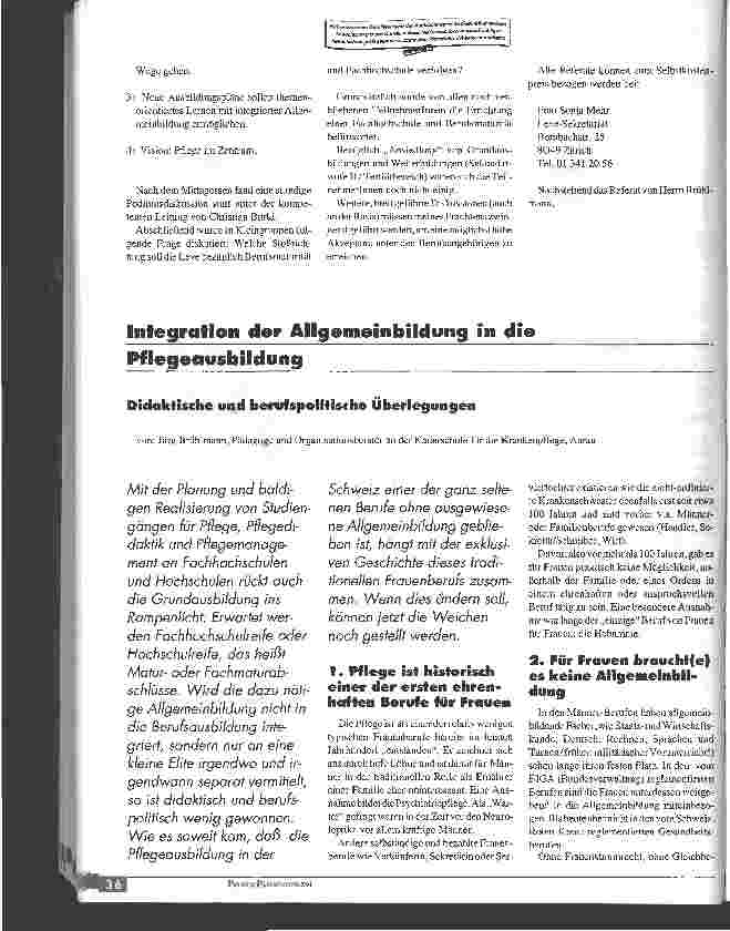 Vorschauseite 1: Integration der Allgemeinbildung (A) in die Pflegeausbildung Didaktische und berufspolitische Überlegungen