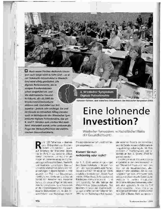 Vorschauseite 1: Eine lohnende Investition? Wieslocher Symposium: wirtschaftliche Effekte der Gesundheitskarte