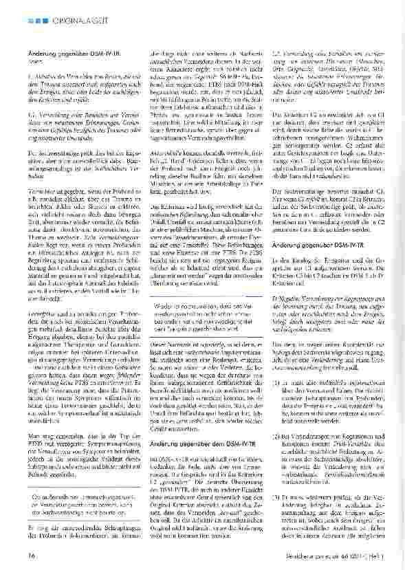 Vorschauseite 5: Die Begutachtung der Posttraumatischen Belastungsstörung im Wandel von DSM-IV-TRzu DSM-5: Was bleibt, was wird sich ändern