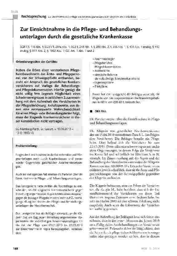 Vorschauseite 1: Zur Einsichtnahme in die Pflegeund Behandlungsunterlagen durch die gesetzliche Krankenkasse