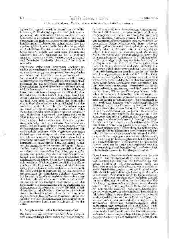 Vorschauseite 2: Halbjahreszeugnis: Nicht ausreichend ge-löste Rechtsprobleme individueller schu-lischer Assistenz für Schülerinnen und Schüler mit Behinde-rungen - Teil I