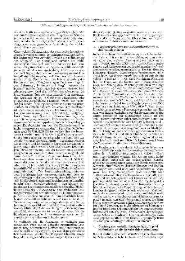Vorschauseite 3: Halbjahreszeugnis: Nicht ausreichend ge-löste Rechtsprobleme individueller schu-lischer Assistenz für Schülerinnen und Schüler mit Behinde-rungen - Teil I