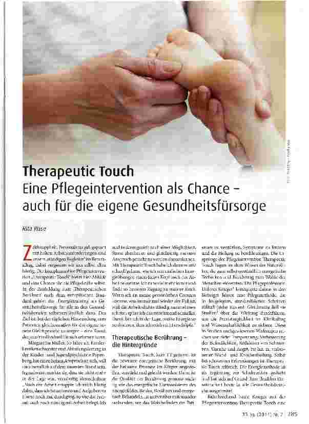 Vorschauseite 1: Therapeutic Touch Eine Pflegeintervention als Chance -auch für die eigene Gesundheitsfürsorge