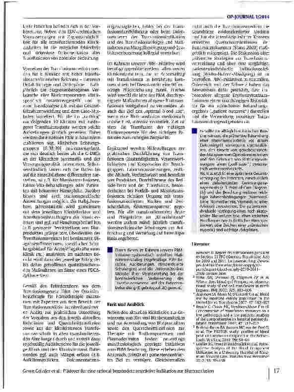 Vorschauseite 6: Plädoyer für eine rational begründete restriktive Indikation zur Bluttransfusion
