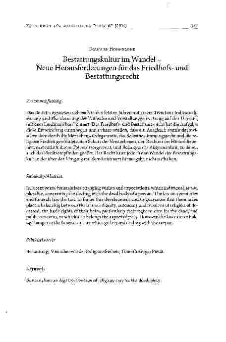 Vorschauseite 1: Bestattungskultur im Wandel - Neue Herausforderungen für das FriedhofsundBestattungsrecht