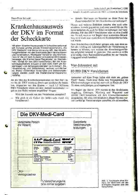 Vorschauseite 1: Krankenhausausweis der DKV im Format der Scheckkarte