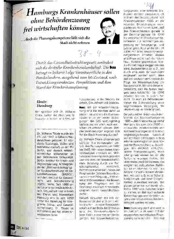 Vorschauseite 1: Hamburgs Krankenhäuser sollen ohne Behördenzwang frei wirtschaften können ...doch die Planungskompetenz läßt sich die Stadt nicht nehmen