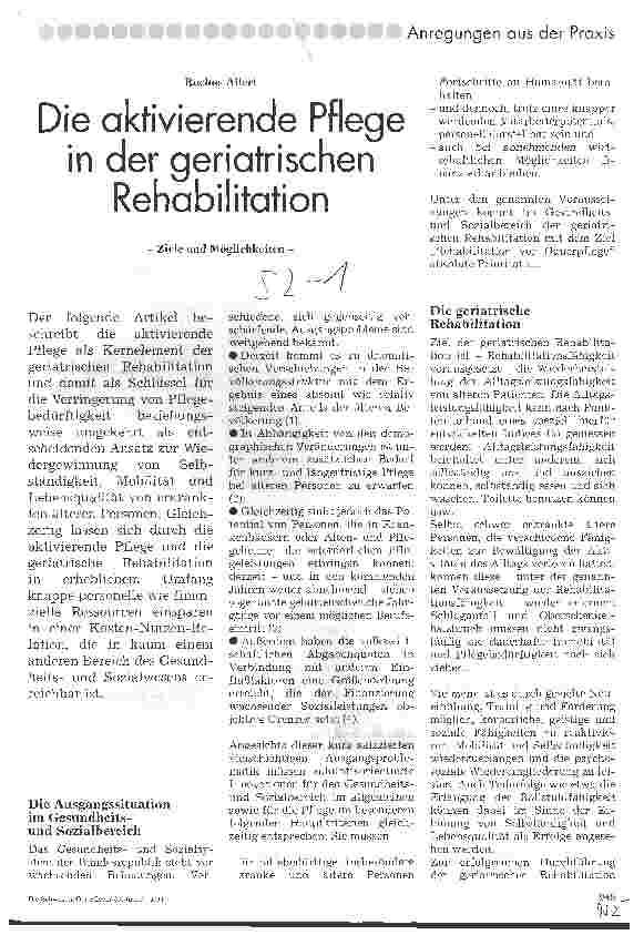 Vorschauseite 1: Die aktivierende Pflege in der geriatrischen Rehabilitation Ziele und Möglichkeiten