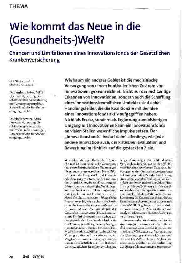 Vorschauseite 1: Wie kommt das Neue in die (Gesundheits-)Welt?