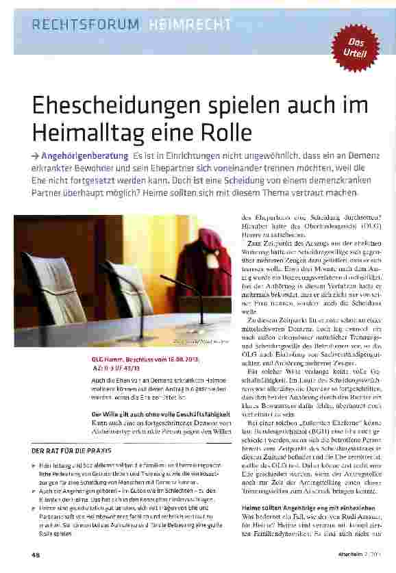 Vorschauseite 1: Ehescheidungen spielen auch im Heimalltag eine Rolle
