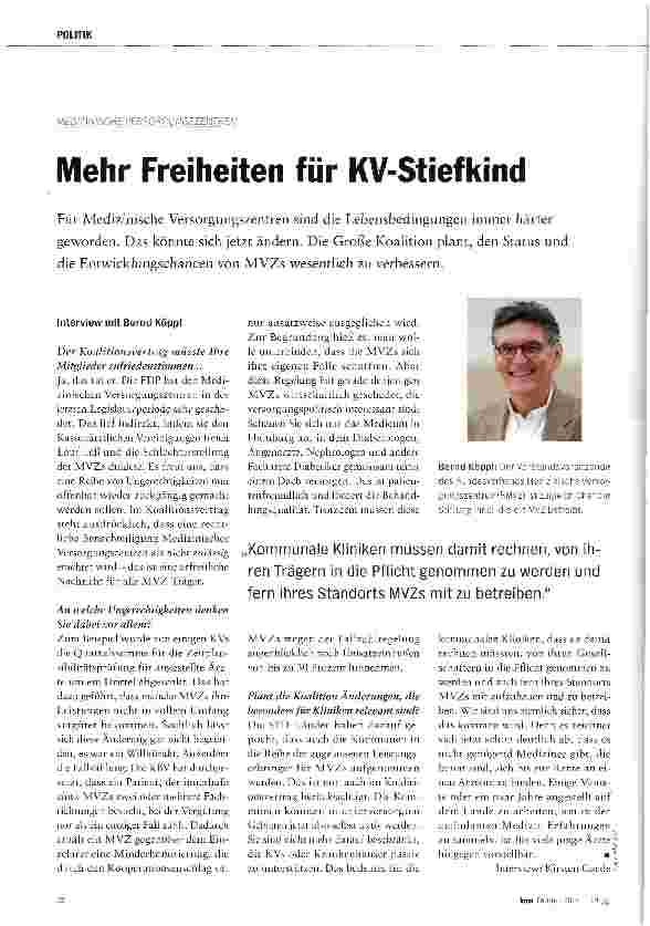 Vorschauseite 1: Mehr Freiheiten für KV-Stiefkind