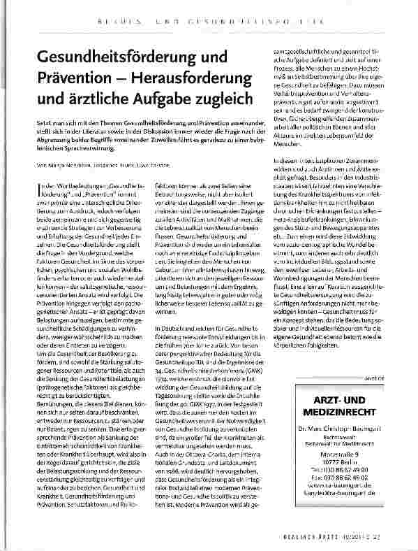 Vorschauseite 1: Gesundheitsförderung und Prävention - Herausforderung und ärztliche Aufgabe zugleich