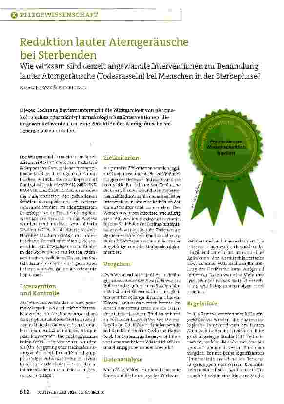 Vorschauseite 1: Reduktion lauter Atemgeräusche bei Sterbenden