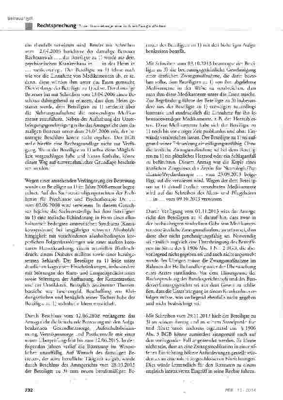 Vorschauseite 2: Zu den Voraussetzungen einer ärztlichen Zwangsmaßnahme BGB § 1906 Abs. 1 Nr. 2 und Abs. 3 Satz 1; FamFC § 323 Abs. 2