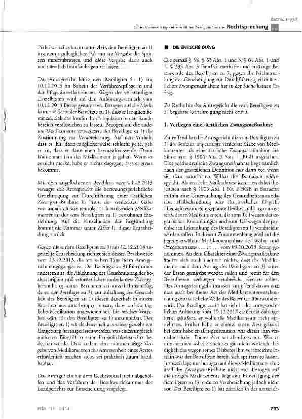 Vorschauseite 3: Zu den Voraussetzungen einer ärztlichen Zwangsmaßnahme BGB § 1906 Abs. 1 Nr. 2 und Abs. 3 Satz 1; FamFC § 323 Abs. 2