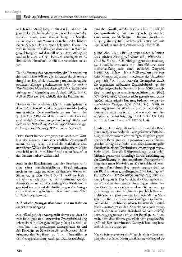 Vorschauseite 4: Zu den Voraussetzungen einer ärztlichen Zwangsmaßnahme BGB § 1906 Abs. 1 Nr. 2 und Abs. 3 Satz 1; FamFC § 323 Abs. 2