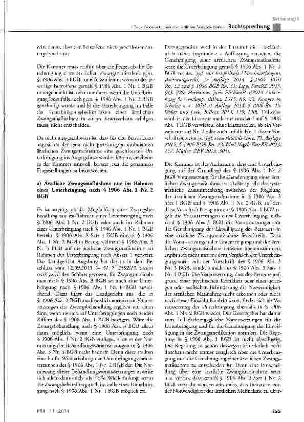 Vorschauseite 5: Zu den Voraussetzungen einer ärztlichen Zwangsmaßnahme BGB § 1906 Abs. 1 Nr. 2 und Abs. 3 Satz 1; FamFC § 323 Abs. 2