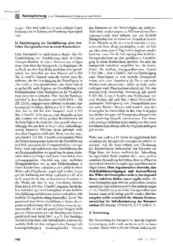 Vorschauseite 6: Zu den Voraussetzungen einer ärztlichen Zwangsmaßnahme BGB § 1906 Abs. 1 Nr. 2 und Abs. 3 Satz 1; FamFC § 323 Abs. 2