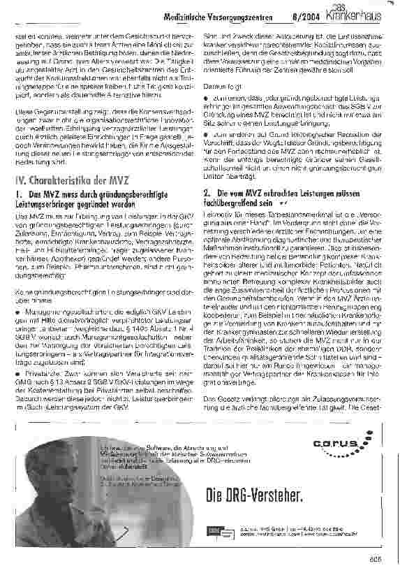 Vorschauseite 4: Medizinische Versorgungszentren - die Konzeption des Gesetzgebers (I)