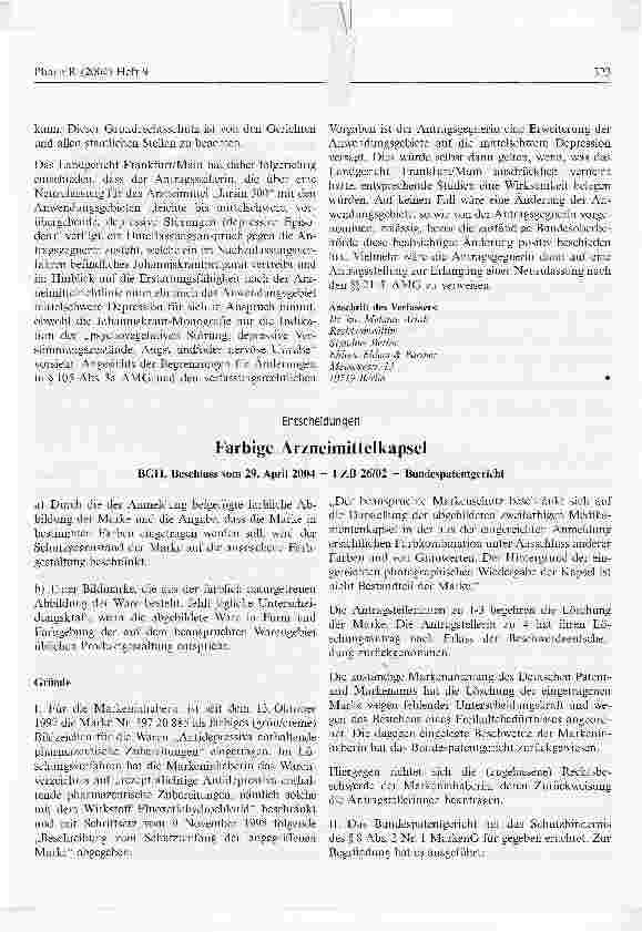 Vorschauseite 4: Im Nachzulassungsverfahren befindliche Johanniskraut-Produkte dürfen nicht die nach den neuen Arzneimittelrichtlinien erstattungsfähige Indikation der mittelschweren Depression be…