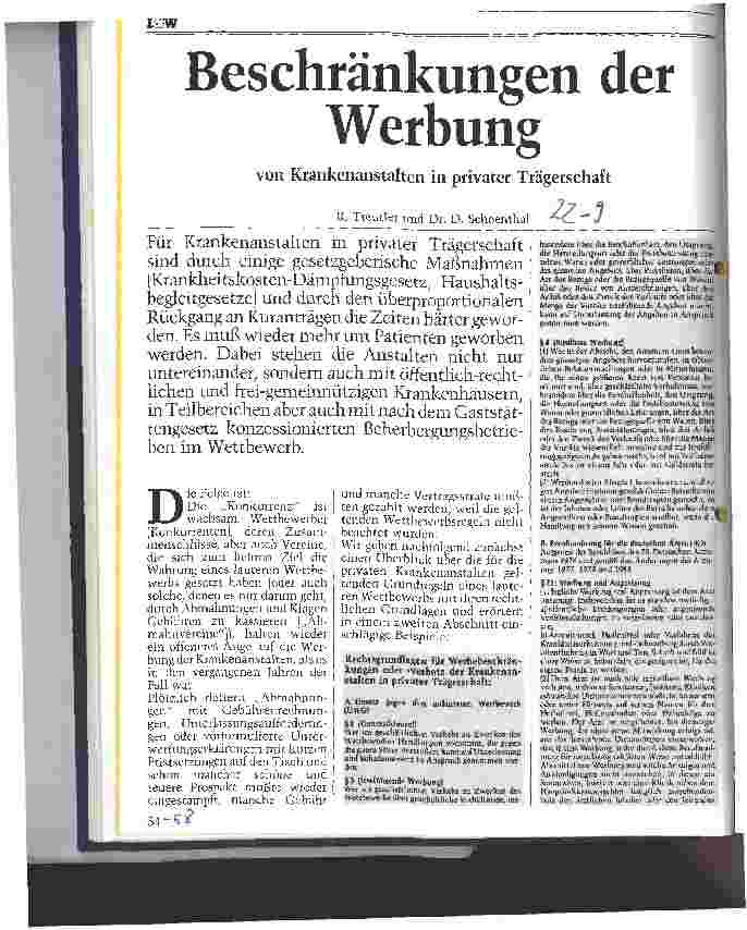 Vorschauseite 1: Beschränkungen der Werbung von Krankenanstalten in privater Trägerschaft