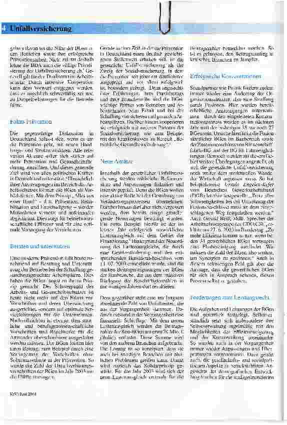 Vorschauseite 2: Für die Zukunft gerüstet - Reformansätze in der gesetzlichen Unfallversicherung