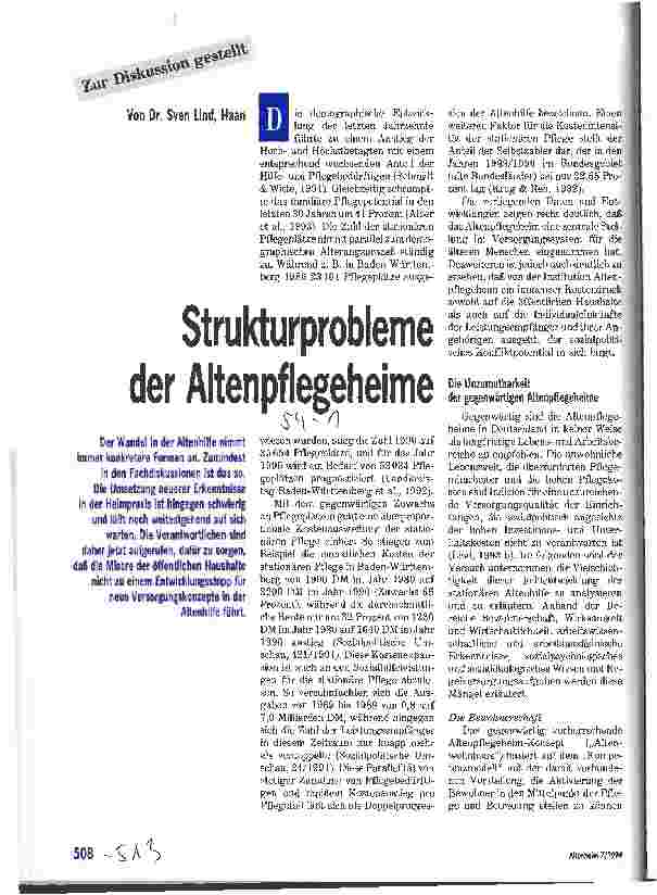 Vorschauseite 1: Strukturprobleme der Altenpflegeheime Zur Diskussion gestellt