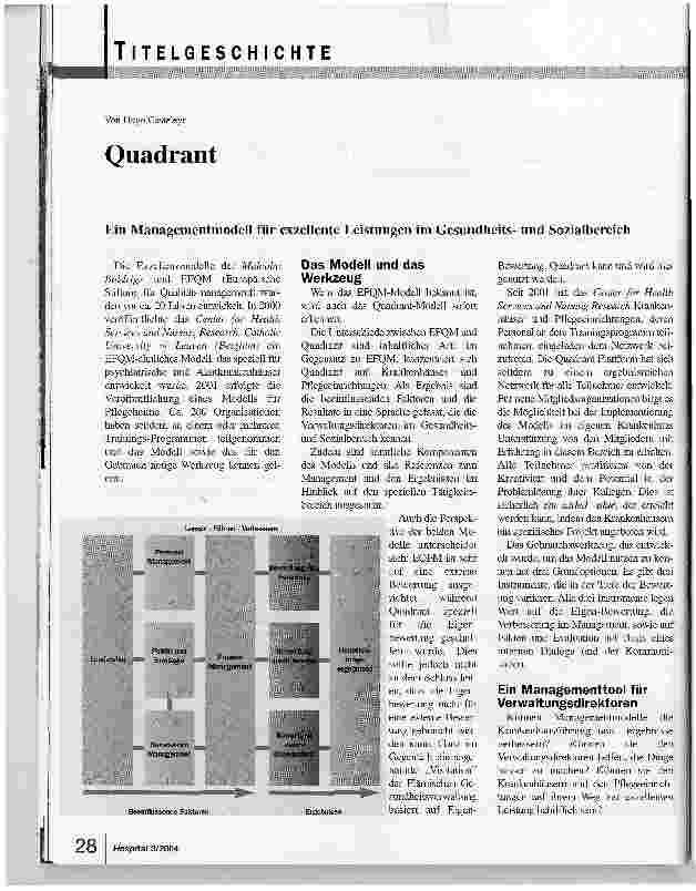 Vorschauseite 1: Quadrant. Ein Managementmodell für exzellente Leistungen im Gesundheitsund Sozialbereich