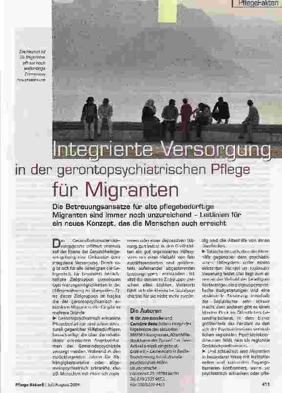 Vorschauseite 1: Integrierte Versorgung in der gerontopsychiatrischen Pflege für Migranten