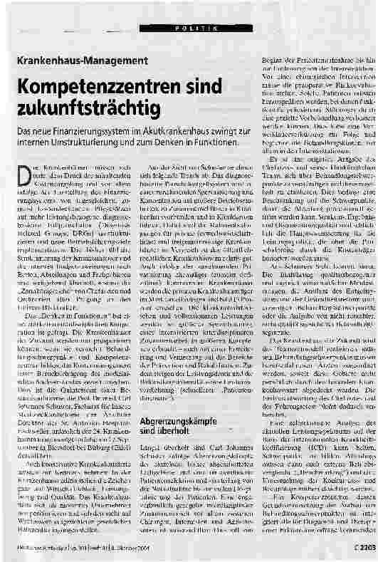 Vorschauseite 1: Kompetenzzentren sind zukunftsträchtig. Krankenhaus-Management