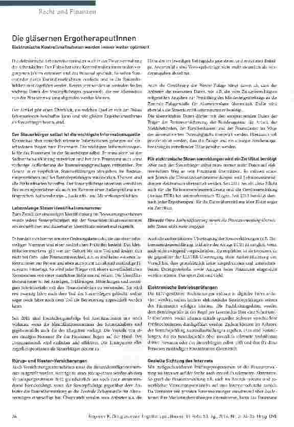 Vorschauseite 1: Die gläsernen ErgotherapeutlnnenElektronische Kontrollmaßnahmen werden immer weiter optimiert
