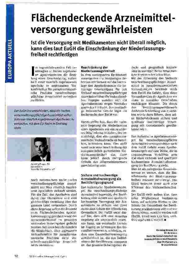 Vorschauseite 1: Flächendeckende Arzneimittel Versorgung gewährleisten